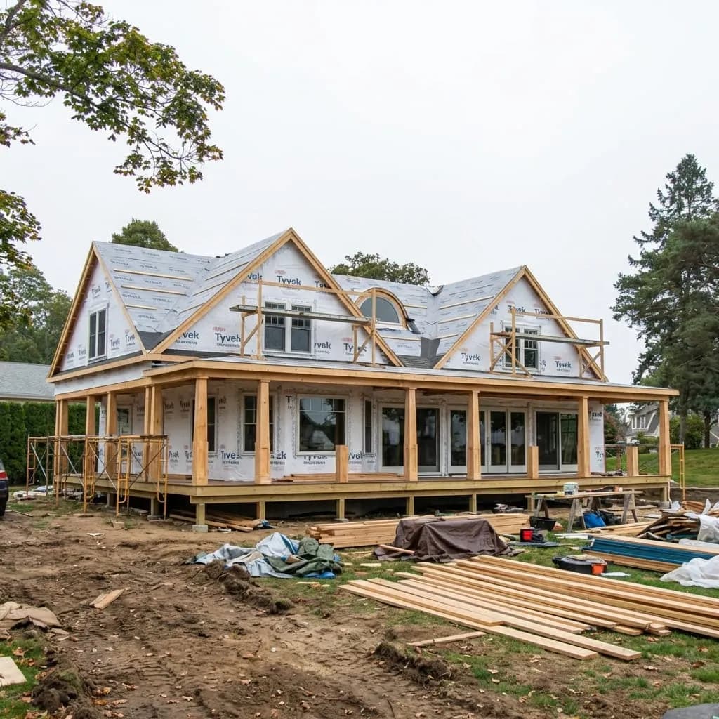 Home under construction before siding installation