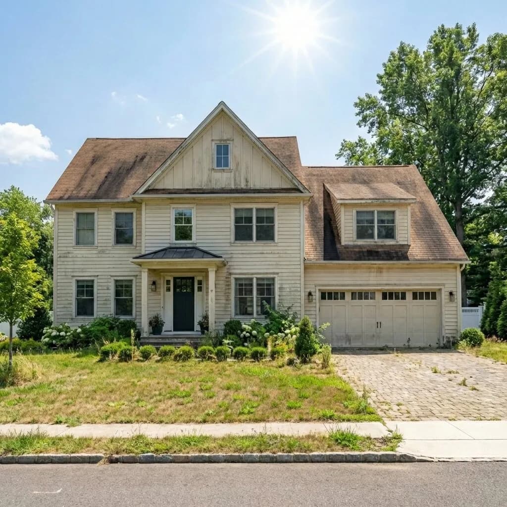 Dated home exterior before complete renovation