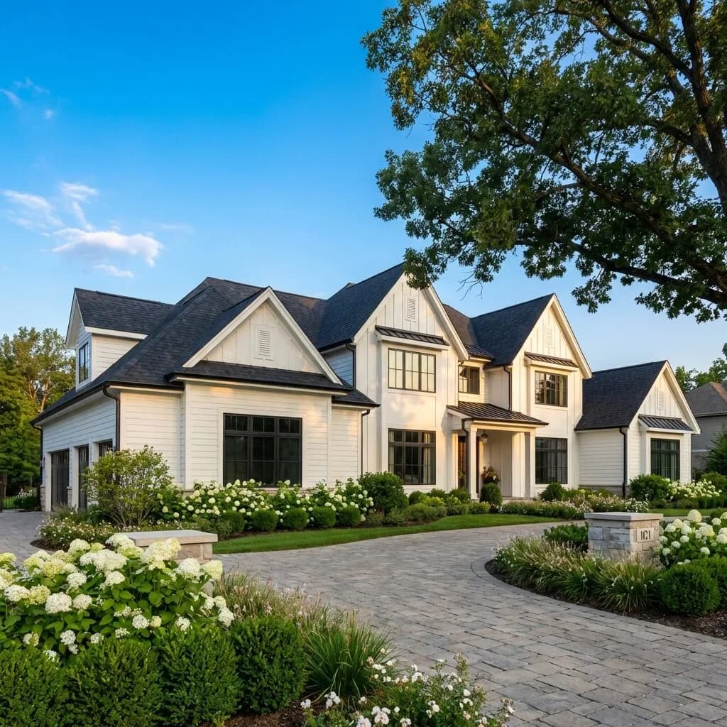 Modern farmhouse exterior with board and batten siding accents in New Jersey
